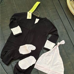 Black and White Kids One Piece Footie with Hat